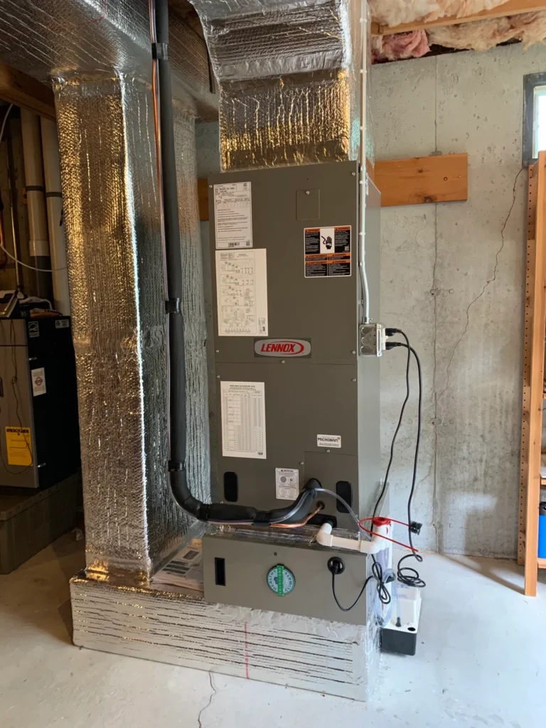 A picture of the inside of a home with an air handler.