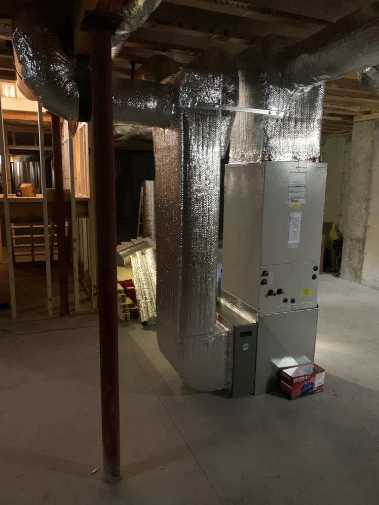 Upper Cape Heating & Cooling furnace installation in the basement